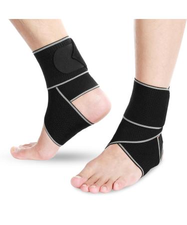 Achiou Ankle Support Brace for Women & Men Adjustable Compression Ankle Braces for Sports Protection Foot Brace for Sprained Plantar Fasciitis Tendinitis Ankle Wrap One Size 2 Black