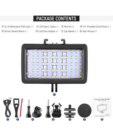 NEEWER RGB Underwater Diving Light 131ft, IPX8 Waterproof LED Video Light, 8 Colors, 5500K, CRI 95+, 5000lux, Compatible with Gopro for Hero 11/10/9/8 (SL-20) - Buy Online on GoSupps.com