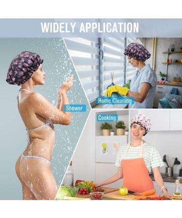 Arqumi 2 Pack Waterproof Satin Shower Cap Set - Pink+Black | Polyester Pattern Bath Cap with Elastic Band - Buy Online on GoSupps.com