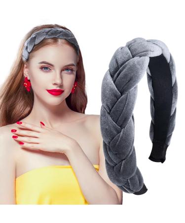 Breakdown with a hair -ready braided headband wide hair band vintage padded hair ripe rockabilly fashion hair accessories headband for women and girls gray