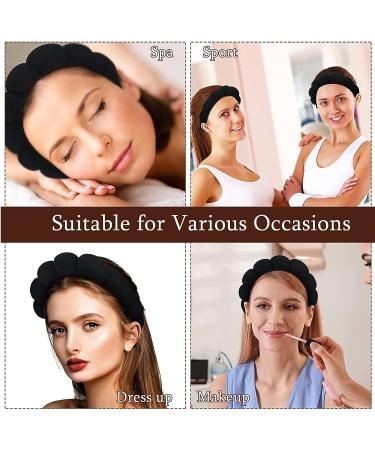 TNZLTDW Black Headband for Women with 4 Powder Puffs - Spa Headband for Skincare and Makeup | Non-Slip Skin Care Tool - Buy Online on GoSupps.com