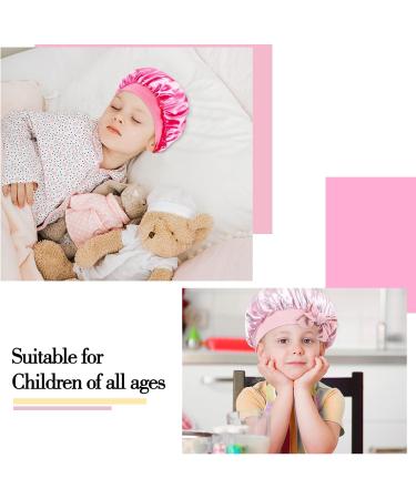 Arqumi Silk Satin Kids Bonnet 2Pcs Set - Soft Adjustable Night Cap for Children - Rose&Pink - Buy Online on GoSupps.com