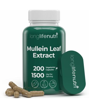 LongLifeNutri Mullein Leaf 1500mg 10:1 Extract - 200 Vegetarian Capsules from Organic Mullein Leaf Powder Herbal Supplement for Respiratory Care 2-Month Supply Non-GMO GMP Certified Made in USA