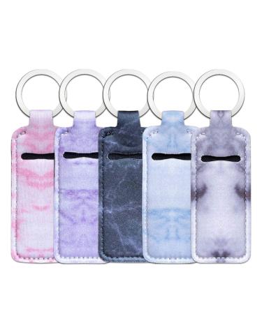 5 Pieces Marble Chapstick Holder Keychain Clip-on Sleeve Chapstick Pouch Neoprene Keychains Lipstick Holder Elastic Lip Balm Holster Keychain Holder for Chapstick Tracker Safeguard Travel Accessories