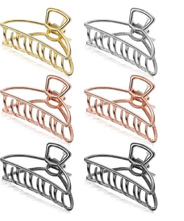 Large Metal Claw Clips Hollow Non-slip Hair Catch Jaw Clamp for Women Girls Hair Barrette for Fixing Hair (Gold  Silver  Rose Gold  Black  6 Pieces)
