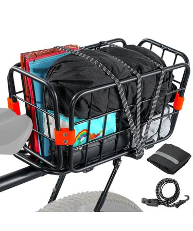 Bike Rear Rack Versatile with Basket, 165lb Load Bike Rear Rack, Bike Cargo Rack, Quick Mount, Adjustable, Comes with Free Bungee Cord and mounting Tools and Waterproof Cover