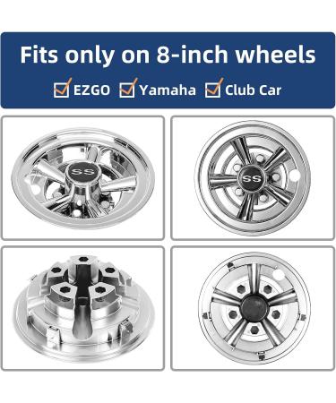 NOKINS Golf Cart SS Wheel Covers Hub Caps - Set of 4, 8 inch, Chrome - Silver | Universal Fit for Most Golf Carts - Buy Online on GoSupps.com