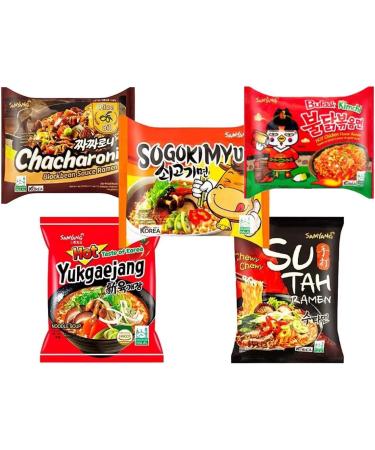 Samyang Korean Instant Noodle Soup Ramen (Hot Chicken Kimchi Sogokimyun Black Bean Yukgaejang SuTah) 5 Different Flavours Halal (Pack of 20) by CNMART - Buy Online on GoSupps.com