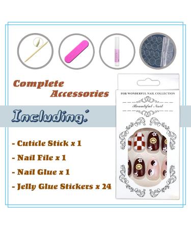 Spring Floral Almond Shape French Fake Nails Kit - 24 Pcs Glossy Full Cover Acrylic False Nails for Daily Wear - Buy Online on GoSupps.com