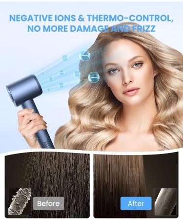 Professional Ionic Hair Dryer - High-Speed 110 000 RPM Blow Dryer for Fast Drying | Lightweight with Magnetic Nozzle - Perfect for Home & Travel | Blue Gray - Buy Online on GoSupps.com