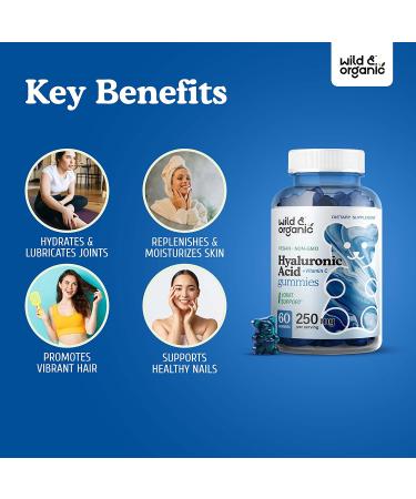 Organic Hyaluronic Acid Gummies with Vitamin C - Skin Hydration & Glow, Reduce Wrinkles & Pigmentation - 60 Chews - Buy Online on GoSupps.com
