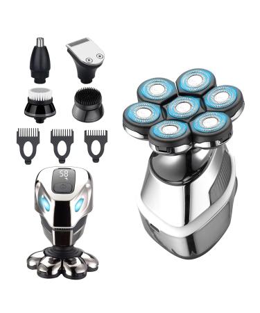 MARSKE Electric Shavers for Men Baldhead Shavers for Men 9 in 1 Men's Grooming Kit LED Display Razors Versatile 7D Floating Multi-Function Skull Shaver (Silver)