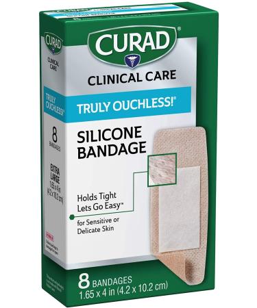 Curad Truly Ouchless Extra Large Silicone Bandages, Flexible Fabric, 8 count 8 Count (Pack of 1)