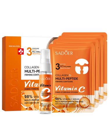 Highprime Collagen Film for Face & Mist Kit - Collagen Face Mask Soluble Collagen Hydrating Face Mask - 98% Vitamin C Serum + Multiple-Peptides Improve Skin Elasticity (4pack+1 Bottle Face Spray)