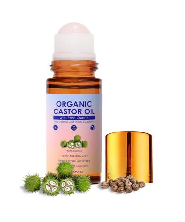 LHBMET Organic Castor Oil with Rose Quartz Roller Cold-Pressed Pure Organic Castor Oil Roller Ball for Hair Eyelashes Eyebrows & Skin (1)
