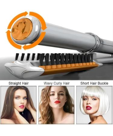 Portable Hair Straightener & Curling Iron for Short Hair - 3-Speed Temperature Adjustment Brush Straightener for Thick Hair - Silver - Buy Online on GoSupps.com
