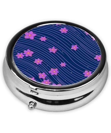 Red Petals Blue Background Portable Metal Pill Box - Mini 3-Compartment Travel Accessory for Small Pills - Hinged Design - Buy Online on GoSupps.com