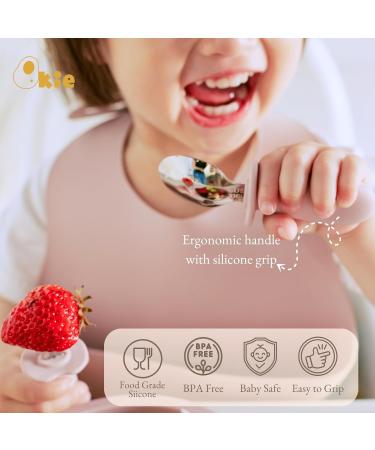 Qkie 4-Pack Stainless Steel Baby Cutlery Set | Toddler Fork & Spoon with Silicone Handles | Ideal for 10+ Months | Sand White & Gray - Buy Online on GoSupps.com