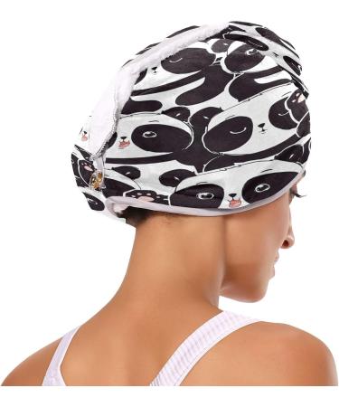 Panda Pattern Quick Dry Hair Cap Set - 2 Piece Super Absorbent Towel & Button Headband | Soft & Comfortable for All Hair Types - Buy Online on GoSupps.com
