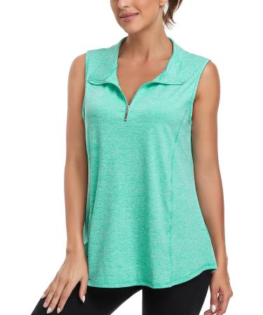 Viracy Women's Sleeveless Zip Up Golf Workout Tank Top Polo Shirt - Quick Dry Athletic Style (3XL, Green) - Buy Online on GoSupps.com