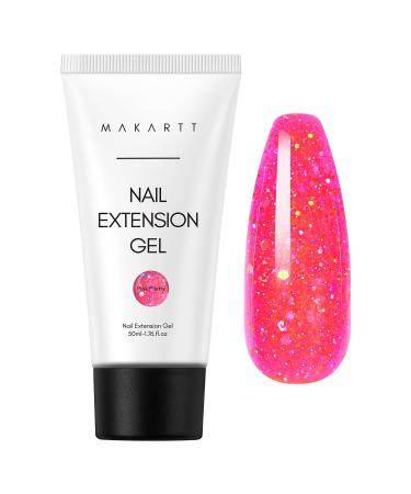 Makartt Poly Nail Gel-50ML Dark Hot Pink Glitter Gel Builder for Shiny Nail Extension Strengthener 3D Trendy Nail Art DIY Hard Gel Manicures Home Pink Pretty