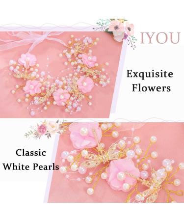 IYOU Flower Communion Headpiece Pink Floral Princess Headbands Pearl Butterfly Birthday Wedding Hair Accessories for Girls - Buy Online on GoSupps.com