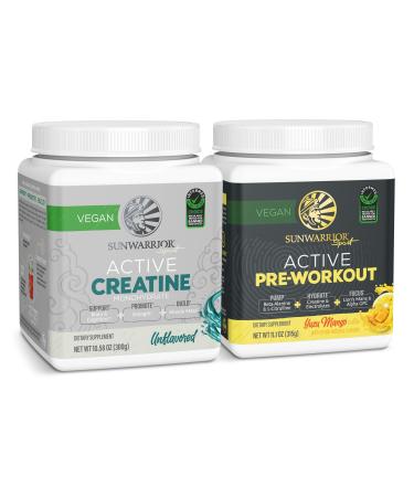 Active Preworkout Hydration Blend & Creatine Monohydrate Powder Set | Bundle & Save | Non-GMO Soy Dairy Filler & Gluten Free (60 Servings Unflavored Creatine 30 Servings Yuzu Mango Pre Workout)