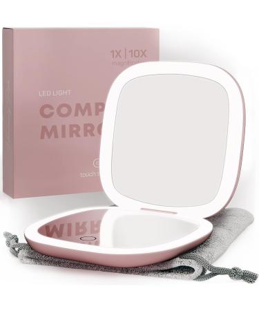 Mavoro LED Lighted Travel Makeup Mirror - Rechargeable 1x/10x Magnification - Daylight LED - Portable Folding Mirror - Touch Sensor - USB - Heavenly Pink - Buy Online on GoSupps.com