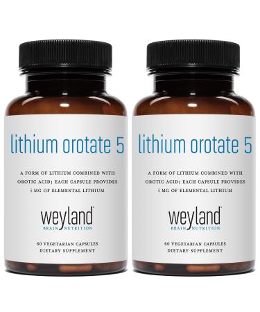 Lithium Orotate - 5mg of Elemental Lithium 60 Vegetarian Capsules (Pack of 2)