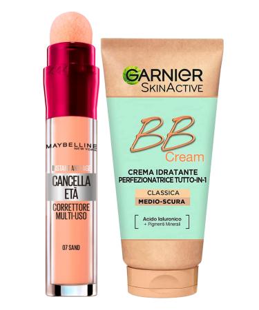 Garnier Skinactive BB Cream Moisturizing face cream Perfectionator Allin1 SPF25 medium and caring shades + age remover multifunctional fluid color 07 sand with BB Cream Medium Care + Concealer Color 07 Sand