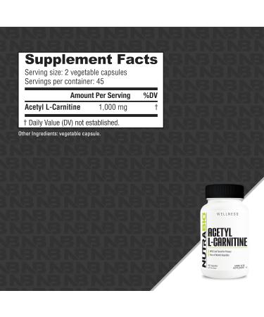 NutraBio Acetyl L-Carnitine 500mg - Boost Energy & Metabolism 90 Capsules - Premium Health Supplement - Buy Online on GoSupps.com