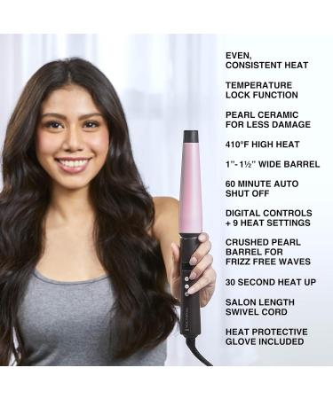 Remington CI9538 Pro 1-1.5" Pearl Ceramic Curling Wand | Digital Controls & 10 Heat Settings | Black/Pink - Shop Internationally - Buy Online on GoSupps.com