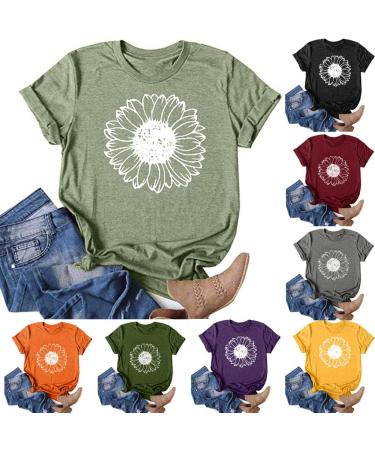 DAZLOR Womens Summer Sunflower Tshirt Crew Neck Short Sleeve Funny Cute Graphic Tees Teen Girls Loose Plus Size Casual Tops B-light Green 4X-Large
