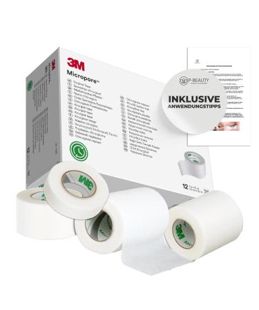 3M Micropore White Non-Woven Adhesive Tape with Instructions for Use by P-Beauty for Eyelash Extensions, Hypoallergenic, Breathable and Waterproof Bandages, Skin Adhesive Tape and