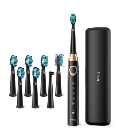 Dnsly Electric Toothbrush for Adults with 5 Modes Sonic Cleaning,Whitening Rechargeable Toothbrushes with 2-Min Smart Timer, 8 Brush Heads,1 Travel Case,Toothbrush 4 Hours Charge for 30 Days Use Black