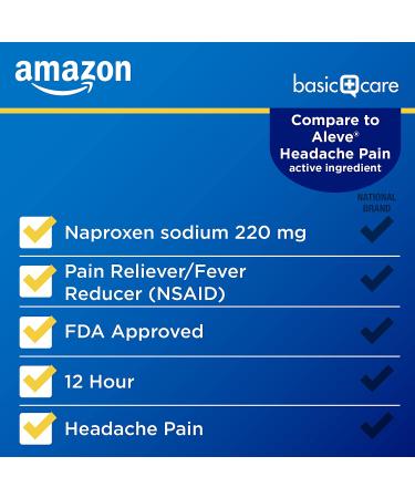 Amazon Basic Care Naproxen Sodium Tablets 220 mg - 90 Count - Headache Pain Relief - Buy Online on GoSupps.com