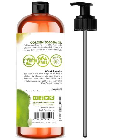 Pure Organic Jojoba Oil - Cold Pressed Unrefined for Hair Skin & Face | 16oz Carrier Oil for Essential Oils - Buy Online on GoSupps.com