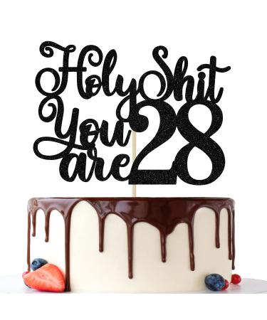 Happy 28th Birthday Cake Topper 28 & Fabulous Cheers to 28 Years Cake Decor Funny 28th Birthday Decorations Men Women Black Glitter