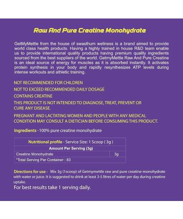 Generic Raw and Pure Creatine Monohydrate | Monohydrate | 250 g | 83 Servings | (Unflavored) - Buy Online on GoSupps.com