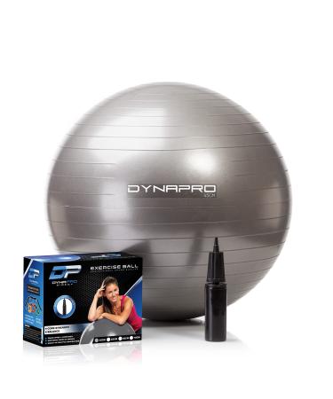 DYNAPRO Exercise Ball  Extra Thick Eco-Friendly & Anti-Burst Material Supports over 2200lbs, Stability Ball for Home, Yoga, Gym Ball, Birthing Ball, Physio Ball, Swiss Ball, Physical Therapy or Pregnancy Silver 55 Centime