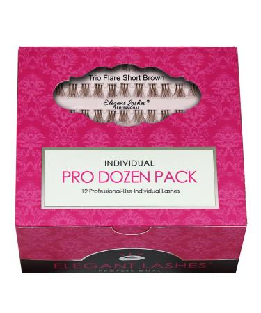 Elegant Lashes Trio Flare - SHORT Brown Individual Lashes (Pro Dozen Pack - 12 Trays) Pro Dozen Pack (12 Trays) Short Brown