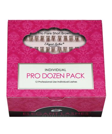 Elegant Lashes Trio Flare - SHORT Brown Individual Lashes (Pro Dozen Pack - 12 Trays) Pro Dozen Pack (12 Trays) Short Brown