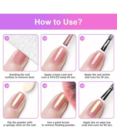 URAQT Chrome Nail Powder Set - 6 Colors Holographic Glitter Dust Powders for Manicure - Mirror Effect Pearl Pigment with Sponge Brush - DIY Nail Art Decoration - Buy Online on GoSupps.com