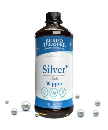 Buried Treasure Purified Silver Liquid 30 PPM - 16 oz. 96 Servings Non-Accumulative Nano Silver Solution Spray & Dietary Immune Supplement
