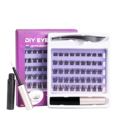 D Curl 45 Clusters DIY False Eyelashes Individual Reusable Soft Natural Easy Fan Russian Lashes Eyelash Extensions Clear Glue Individual Lashes 10-16mm 45 clusters kit - OP04