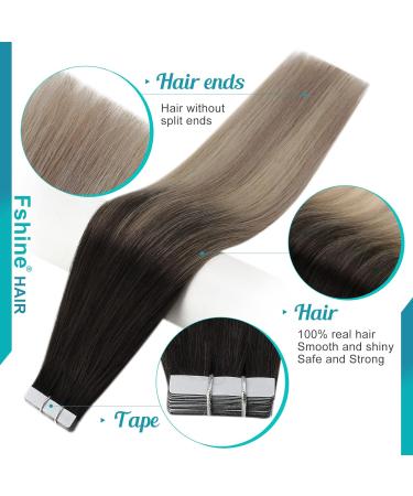 Shop FSHINE Tape In Remy Hair Extensions - 50g Skin Weft 40cm Darkest Brown to Ash Blonde & Platinum Blonde 20 Pieces #2/16/60 - Buy Online on GoSupps.com