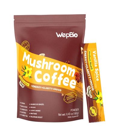 Mushroom Coffee 11 in 1 Adaptogenic Mushroom Blend with Ashwagandha KSM-66,Lions Mane,Reishi,Turkey Tail Vanilla Instant Mushrooms Coffee for Boost Energy,Focus,Sugar-Free,30 Servings Vanilla-30 Sticks 0.21 Ounce (Pack of 1)