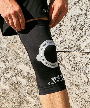 Knee Compression Sleeve with Kinesiology Tape - Wavewear Support for Pain Relief Sports & Workouts - Large Black/Silver - Buy Online on GoSupps.com