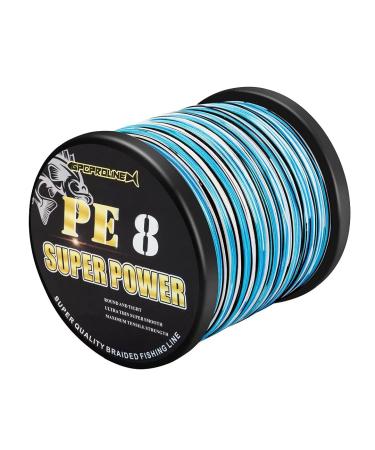 GPCPROLINE Braided Fishing Line PE 4 8 - Abrasion Resistant - Fade Resistant - Cast Longer - Thinner & Smooth - Camo Blue, Camo Green, Green - 10LB/15LB/20LB/30LB/50LB/80LB/100LB for Saltwater Fishing Camo blue 80LB/547 Yds (500M)/8 Strands