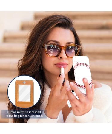 Travel Lipstick Organizer Case - Portable Makeup Bag with Mirror | Baseball Texture Print - E593i5fgze - Buy Online on GoSupps.com